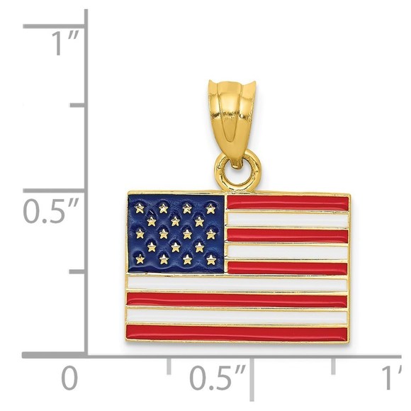 14k Yellow Gold Small Travel Enameled United States Flag Necklace Charm Pendant - Picture 4 of 4